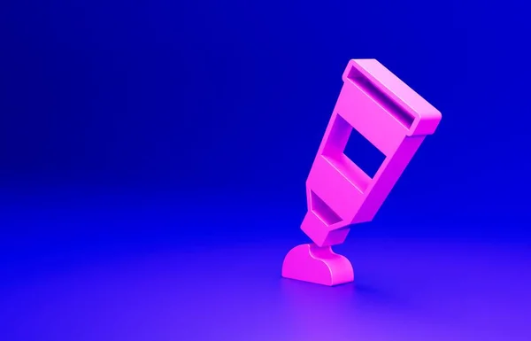 青の背景に隔離されたペイントパレットアイコンとピンクのチューブ 最小限の概念 3Dレンダリング図 — ストック写真