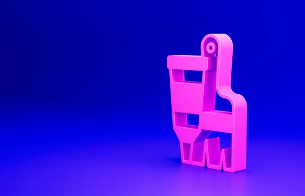 Pink Tube with paint palette and brush icon isolated on blue background. Minimalism concept. 3D render illustration.