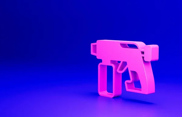 青の背景に隔離されたピンクペイントスプレー銃アイコン 最小限の概念 3Dレンダリング図 — ストック写真