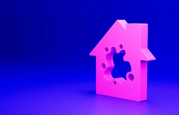 Pink Pintura Ícone Casa Isolado Fundo Azul Conceito Minimalismo Ilustração — Fotografia de Stock