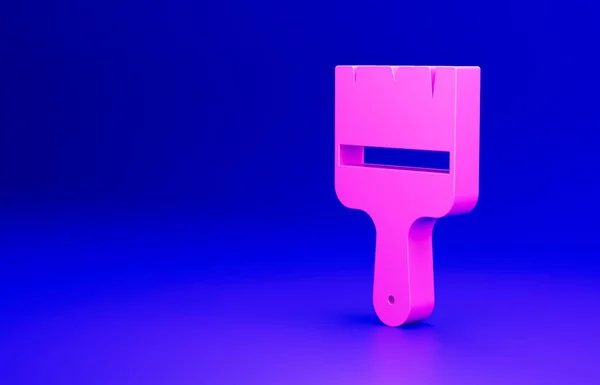 青の背景にピンクのペイントブラシアイコンを隔離 最小限の概念 3Dレンダリング図 — ストック写真