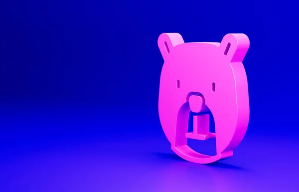 Εικόνα Κεφαλής Pink Bear Απομονωμένη Μπλε Φόντο Μινιμαλιστική Έννοια Εικονογράφηση — Φωτογραφία Αρχείου