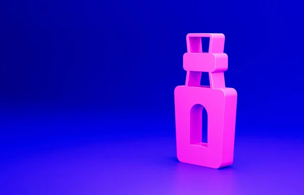 ブルーを基調としたアイコンのピンクボトル 魔法の薬でフラスコ ハッピーハロウィンパーティー 最小限の概念 3Dレンダリング図 — ストック写真