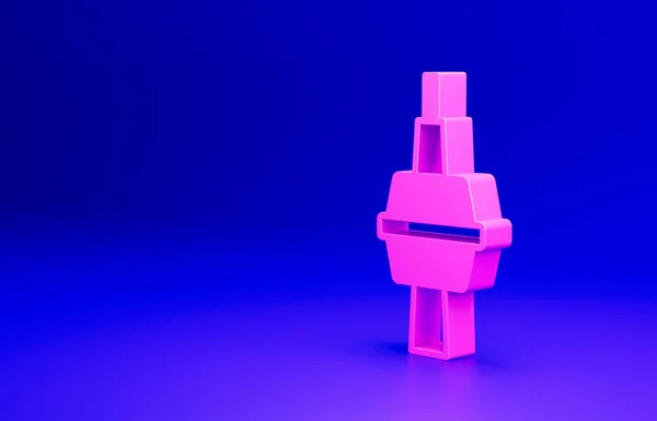 Pink TV CN Tower in Toronto icon isolated on blue background. Famous world landmarks icon concept. Tourism and vacation theme. Minimalism concept. 3D render illustration.