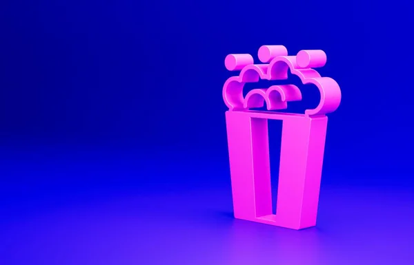 Rózsaszín Popcorn Kartondobozban Ikon Elszigetelt Kék Alapon Popcorn Vödör Doboz — Stock Fotó
