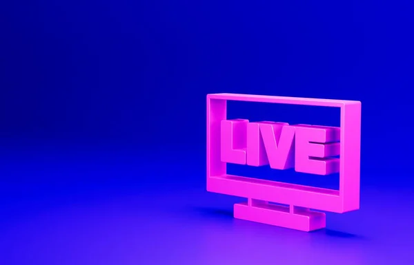 Pink Live streaming online videogame play icon isolated on blue background. Minimalism concept. 3D render illustration.