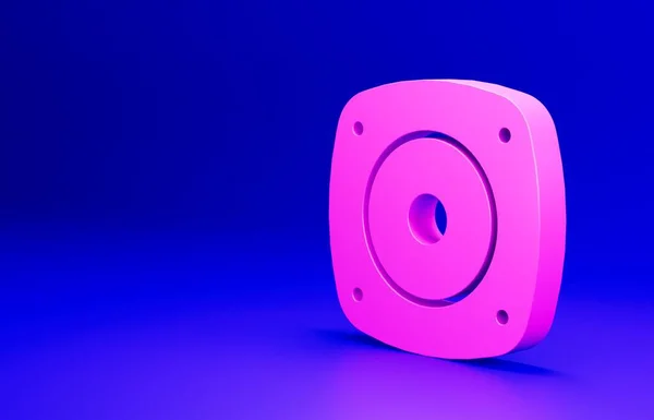 ピンクのステレオスピーカーアイコンは青の背景に隔離されています サウンドシステムのスピーカー 音楽アイコン 音楽コラムスピーカーベース機器 最小限の概念 3Dレンダリング図 — ストック写真