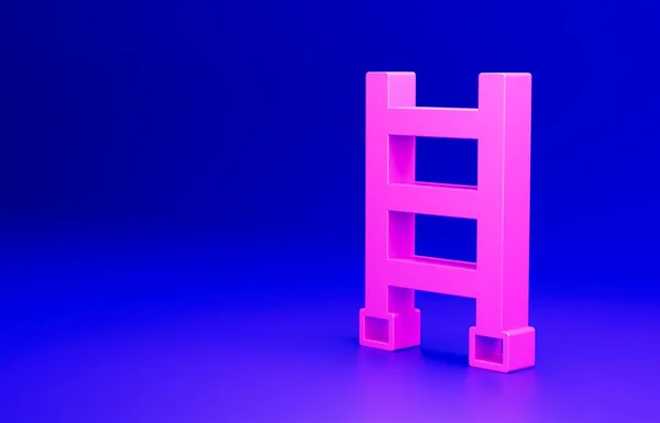 粉色防火逃生图标隔离在蓝色背景 石墩梯子消防员用一根杆子爬梯子 最低纲领的概念 3D渲染说明 — 图库照片