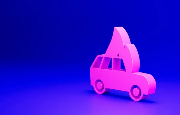 Pink Burning Ícone Carro Isolado Fundo Azul Carro Chamas Auto — Fotografia de Stock