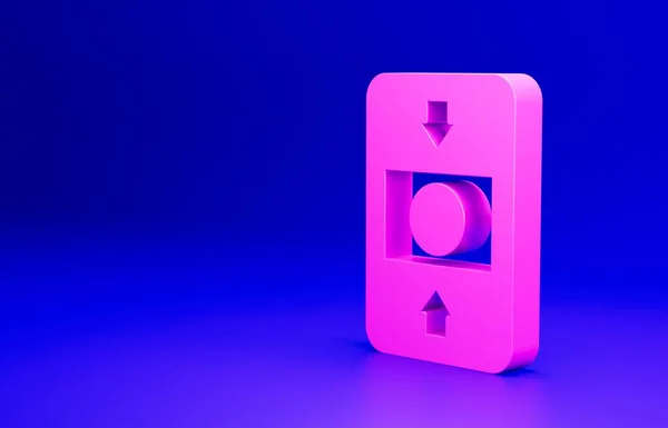 Pink Fire alarm system icon isolated on blue background. Pull danger fire safety box. Minimalism concept. 3D render illustration.