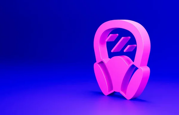 青の背景にピンクのガスマスクアイコンを隔離 呼吸器のサインだ 最小限の概念 3Dレンダリング図 — ストック写真