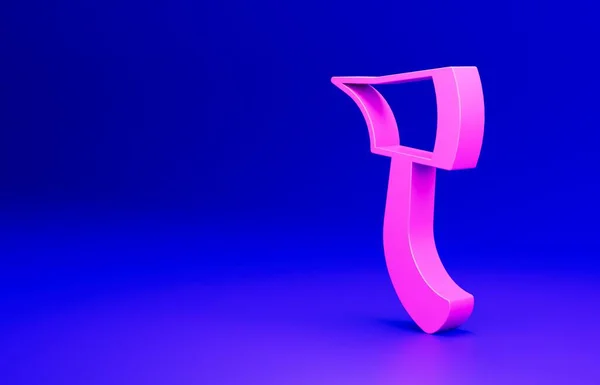 Pinkfarbenes Feuerwehraxikon Isoliert Auf Blauem Hintergrund Feuerbeil Minimalismus Konzept Darstellung — Stockfoto