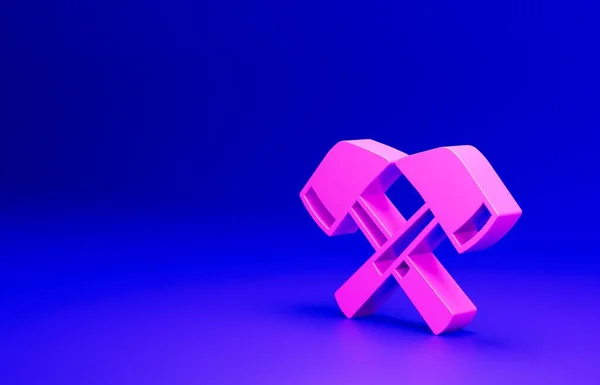 ピンクのファイバーアックスアイコンが青の背景に隔離されています 火斧だ 最小限の概念 3Dレンダリング図 — ストック写真