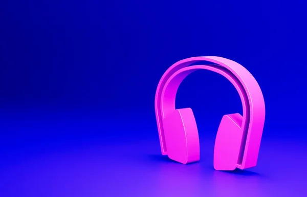 ピンクのノイズキャンセリングヘッドフォンアイコンを青の背景に分離 騒音から耳を保護するためのヘッドフォン 最小限の概念 3Dレンダリング図 — ストック写真