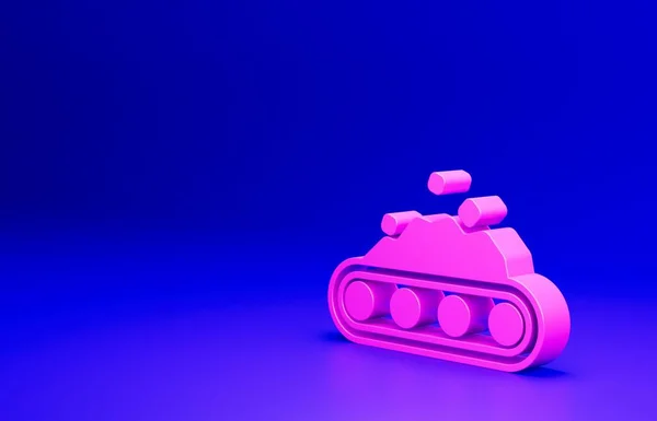 Pink Conveyor belt carrying coal icon isolated on blue background. Minimalism concept. 3D render illustration.