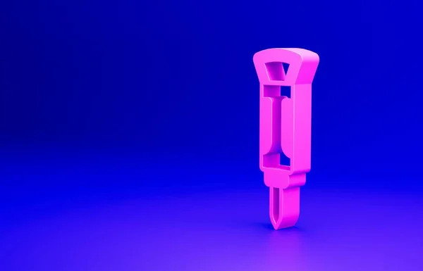 Pinkfarbenes Construction Presslufthammer Symbol Auf Blauem Hintergrund Minimalismus Konzept Darstellung — Stockfoto