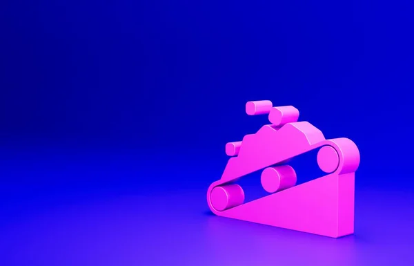Pink Conveyor belt carrying coal icon isolated on blue background. Minimalism concept. 3D render illustration.