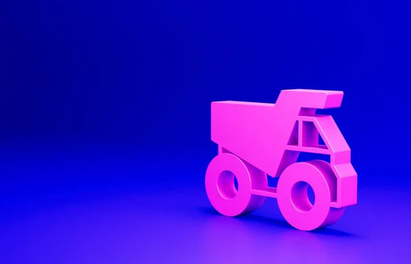 粉色采矿垃圾车图标隔离在蓝色背景 最低纲领的概念 3D渲染说明 — 图库照片