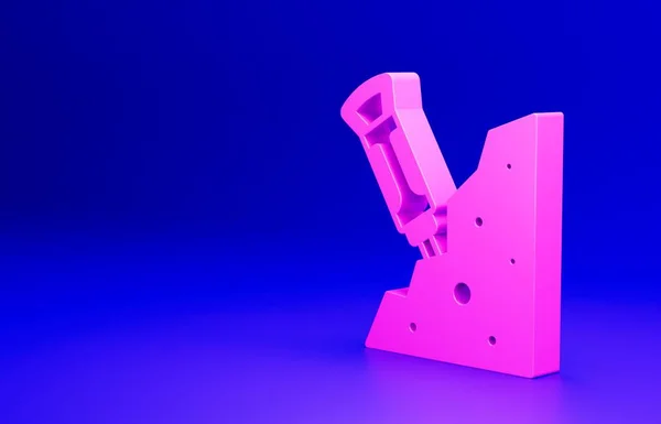 Розовая Конструкция Отбойный Молоток Камень Значок Изолированы Синем Фоне Концепция — стоковое фото
