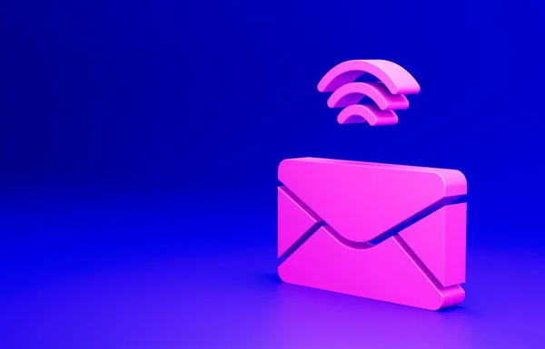 Pink Mail and e-mail icon isolated on blue background. Envelope symbol e-mail. Email message sign. Minimalism concept. 3D render illustration.