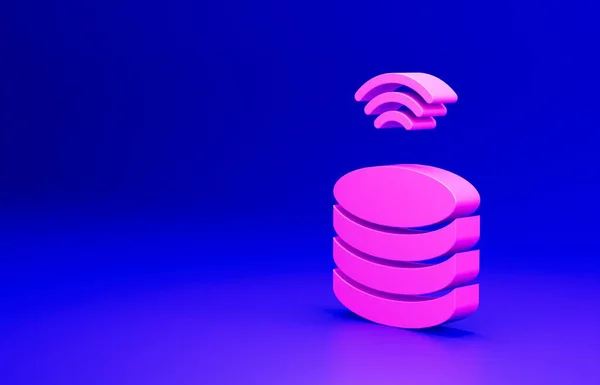 Pink Smart Server, Data, Web Hosting icon isolated on blue background. Internet of things concept with wireless connection. Minimalism concept. 3D render illustration.