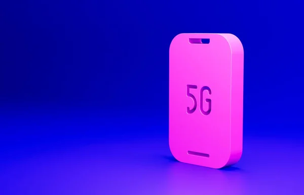 Pink Mobile Новым Беспроводным Интернетом Значок Wifi Изолирован Синем Фоне — стоковое фото