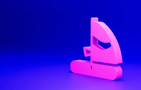 ピンクのウィンドサーフィンのアイコンは青の背景に隔離されています 最小限の概念 3Dレンダリング図 — ストック写真