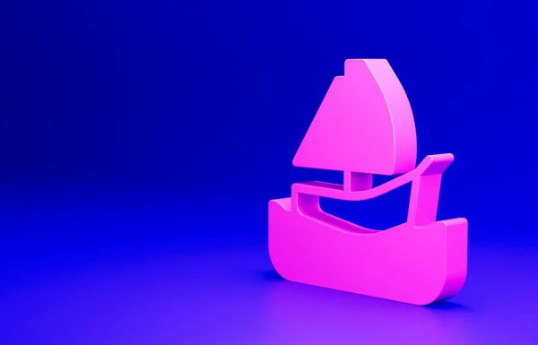 Розовая Яхта Парусная Лодка Икона Парусного Судна Изолированы Синем Фоне — стоковое фото