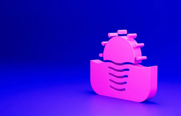 Pink Sunrise icon isolated on blue background. Minimalism concept. 3D render illustration.