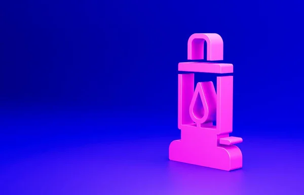Ícone Lanterna Acampamento Rosa Isolado Fundo Azul Conceito Minimalismo Ilustração — Fotografia de Stock