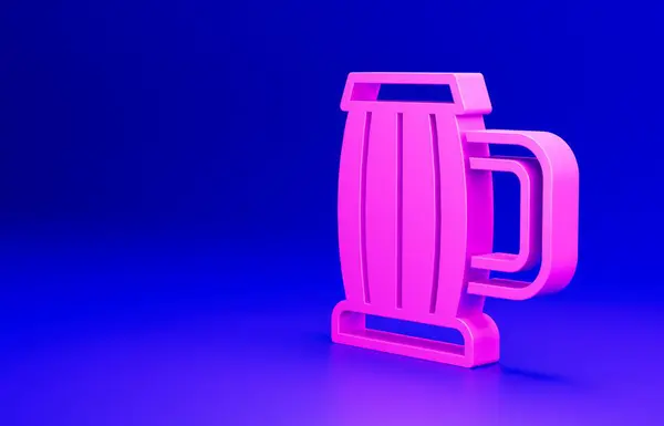 粉色木制啤酒瓶图标隔离在蓝色背景 最低纲领的概念 3D渲染说明 — 图库照片