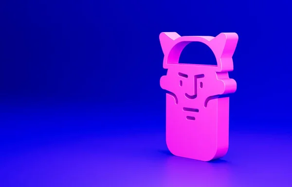Ікона Голови Pink Viking Ізольована Синьому Фоні Концепція Мінімалізму Рендеринг — стокове фото