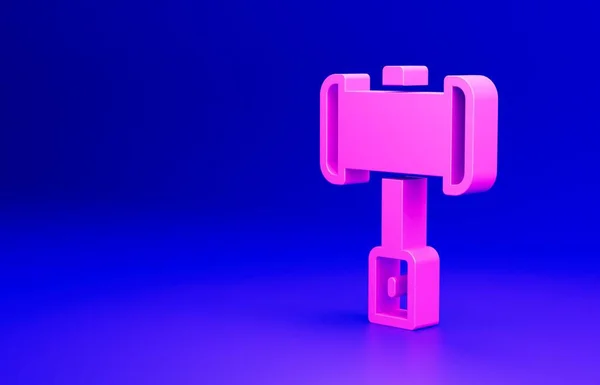 stock image Pink Medieval battle hammer icon isolated on blue background. Minimalism concept. 3D render illustration.