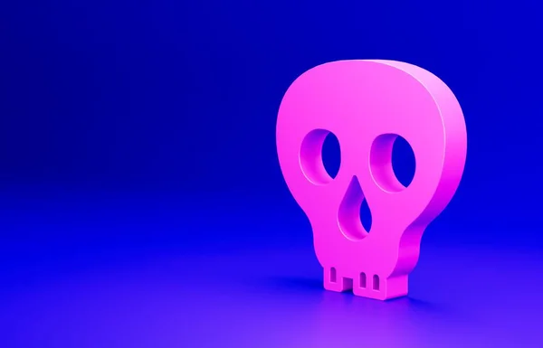 Ikona Pink Skull Odizolowana Niebieskim Tle Wesołego Halloween Koncepcja Minimalizmu — Zdjęcie stockowe