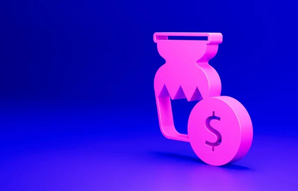 stock image Pink Auction ancient vase icon isolated on blue background. Auction bidding. Sale and buyers. Minimalism concept. 3D render illustration.