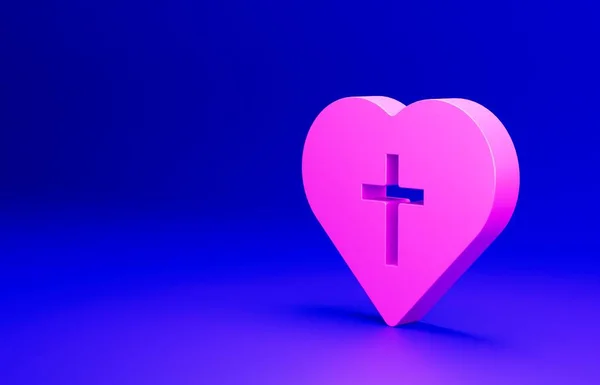 Rosa Kristet Kors Hjärtat Ikon Isolerad Blå Bakgrund Glad Påsk — Stockfoto