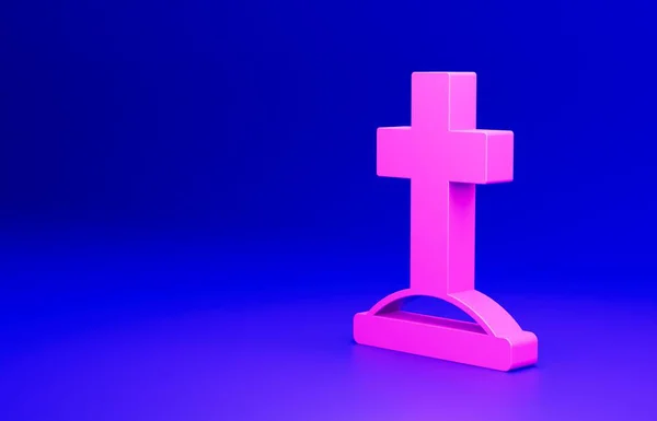 Рожева Могила Хрестом Ізольованим Синьому Фоні Концепція Мінімалізму Рендеринг — стокове фото