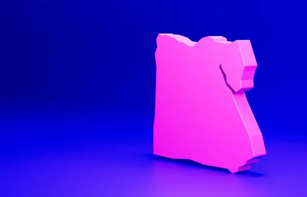 Pink Map of Egypt icon isolated on blue background. Minimalism concept. 3D render illustration.