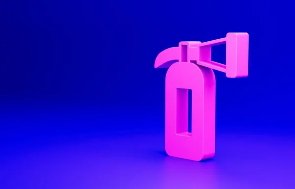 Pink Fire extinguisher icon isolated on blue background. Minimalism concept. 3D render illustration.