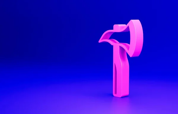 Pinkfarbenes Feuerwehraxikon Isoliert Auf Blauem Hintergrund Feuerbeil Minimalismus Konzept Darstellung — Stockfoto