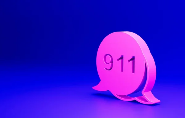 Rosa Telefon Mit Notruf 911 Symbol Isoliert Auf Blauem Hintergrund — Stockfoto
