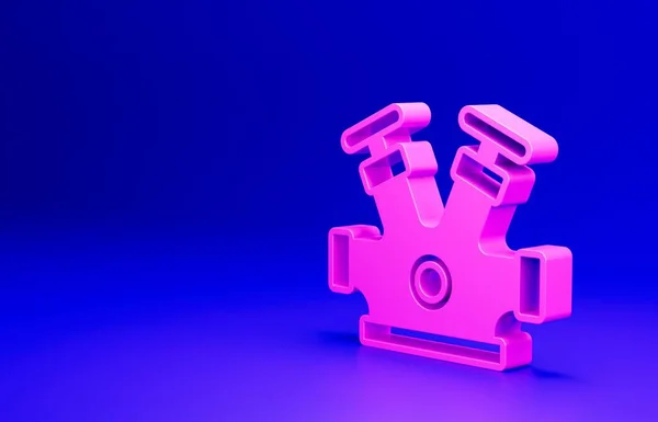 粉色消防栓图标隔离在蓝色背景上 最低纲领的概念 3D渲染说明 — 图库照片