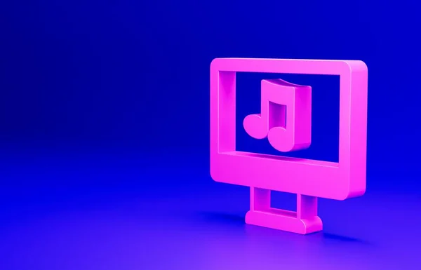 Pink Computer Music Note Symbol Screen Icon Isolated Blue Background — Stock Photo, Image