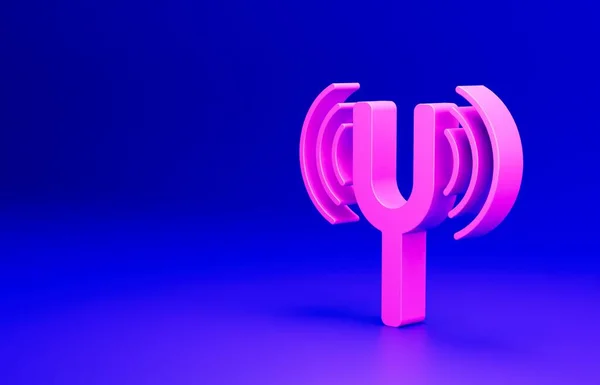 Pink Musical tuning fork for tuning musical instruments icon isolated on blue background. Minimalism concept. 3D render illustration.