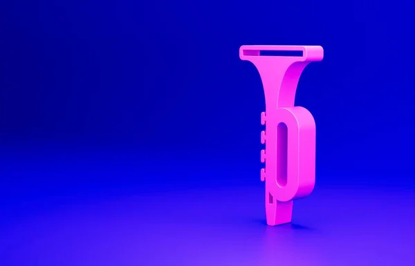 Pinkfarbenes Trompetensymbol Isoliert Auf Blauem Hintergrund Musikinstrument Minimalismus Konzept Darstellung — Stockfoto