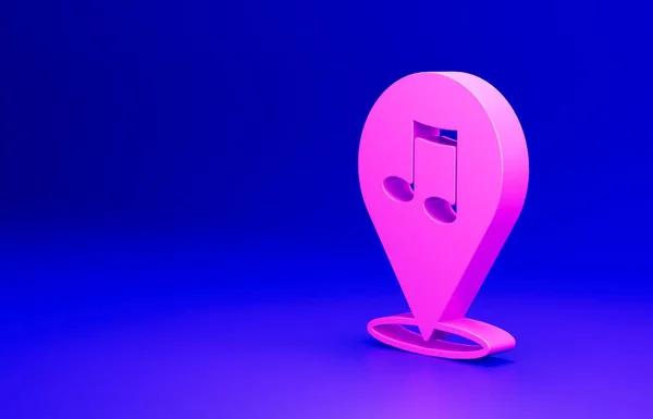 ピンクの場所青の背景に隔離された音楽ノートアイコン 音楽とサウンドコンセプト 最小限の概念 3Dレンダリング図 — ストック写真