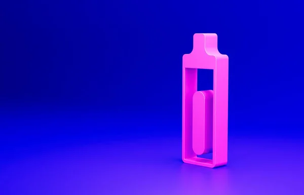 粉色电子香烟图标隔离在蓝色背景上 卷烟工具 蒸汽机装置 最低纲领的概念 3D渲染说明 — 图库照片