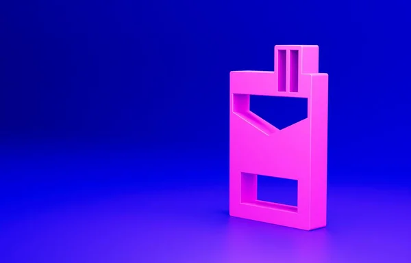 粉红香烟包装盒图标孤立在蓝色背景 香烟的包装 最低纲领的概念 3D渲染说明 — 图库照片