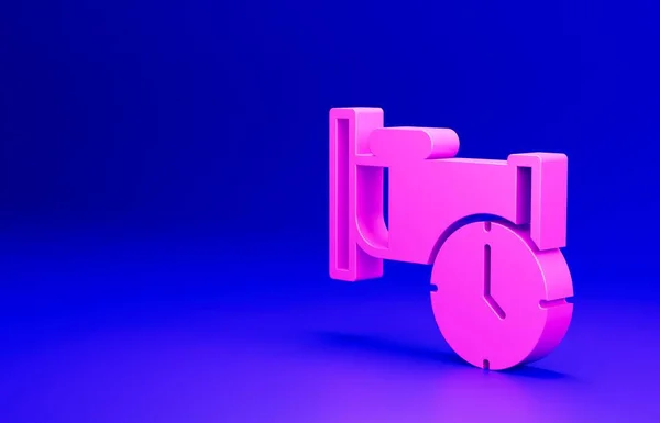 Pink Time to sleep icon isolated on blue background. Sleepy zzz. Healthy lifestyle. Minimalism concept. 3D render illustration.