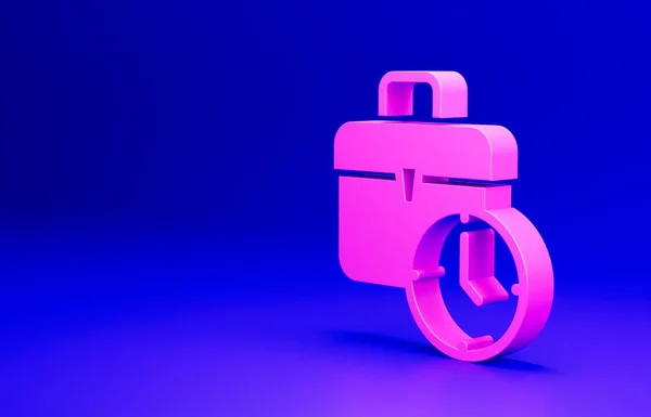 stock image Pink Work time icon isolated on blue background. Office worker. Working hours. Business briefcase. Minimalism concept. 3D render illustration.